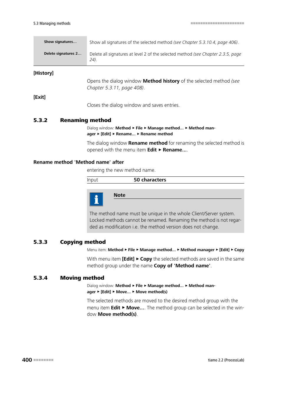 2 renaming method, 3 copying method, 4 moving method | Renaming method, Copying method, Moving method | Metrohm tiamo 2.2 (ProcessLab) User Manual | Page 416 / 1644