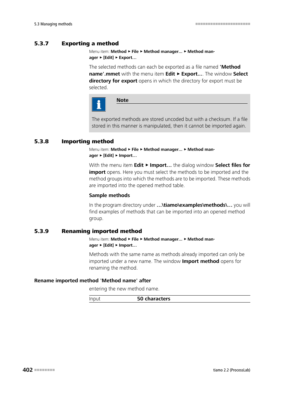 7 exporting a method, 8 importing method, 9 renaming imported method | Exporting a method, Importing method, Renaming imported method | Metrohm tiamo 2.2 (ProcessLab) User Manual | Page 418 / 1644