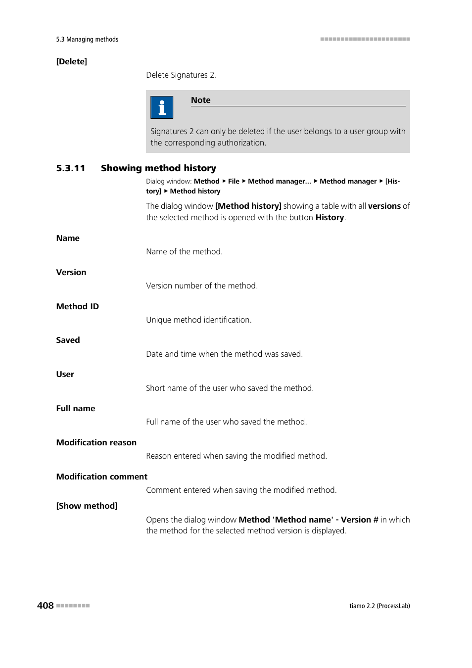 11 showing method history, Showing method history | Metrohm tiamo 2.2 (ProcessLab) User Manual | Page 424 / 1644