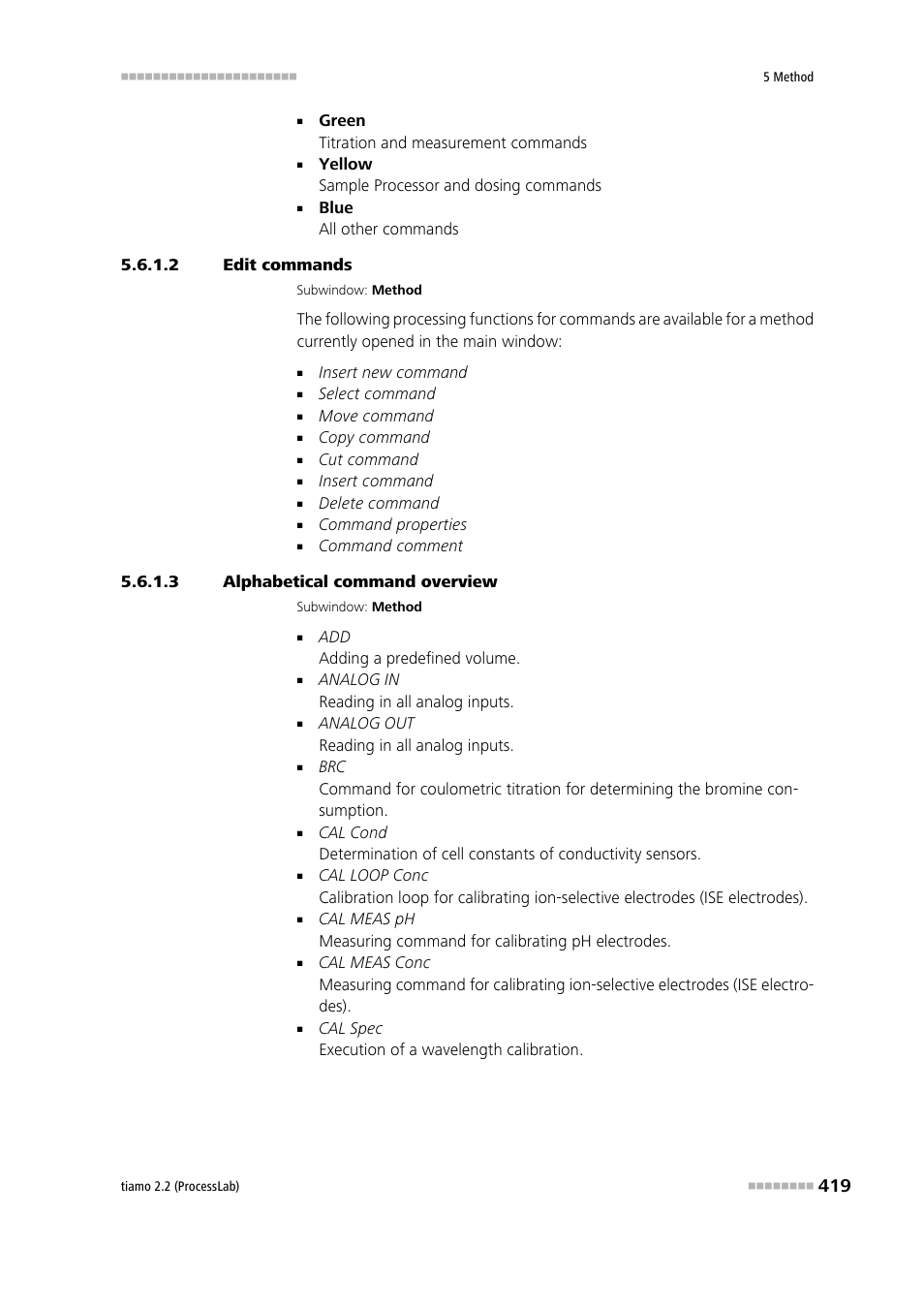 2 edit commands, 3 alphabetical command overview | Metrohm tiamo 2.2 (ProcessLab) User Manual | Page 435 / 1644