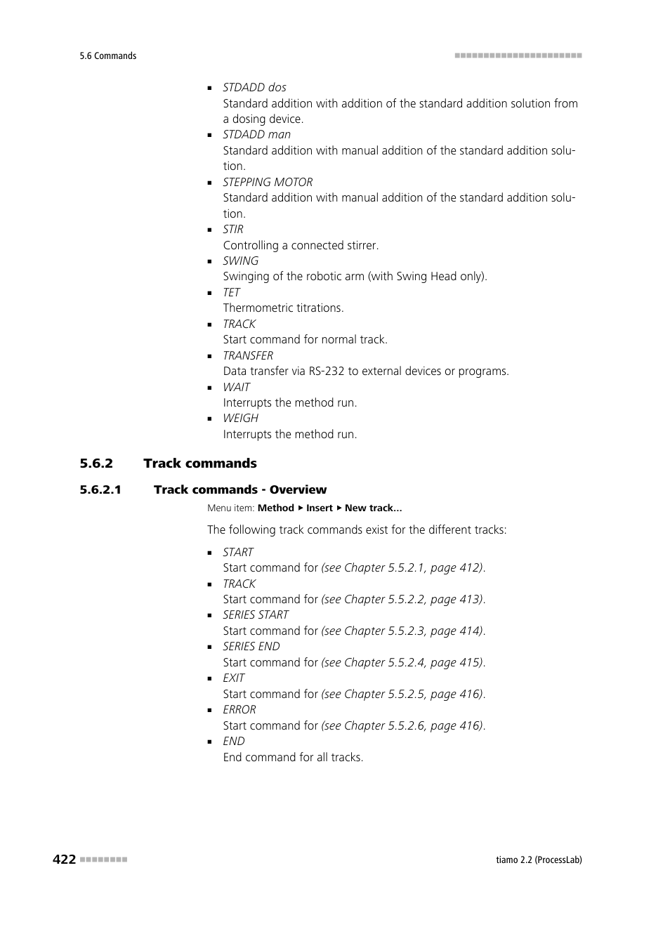 2 track commands, 1 track commands - overview, Track commands | Metrohm tiamo 2.2 (ProcessLab) User Manual | Page 438 / 1644