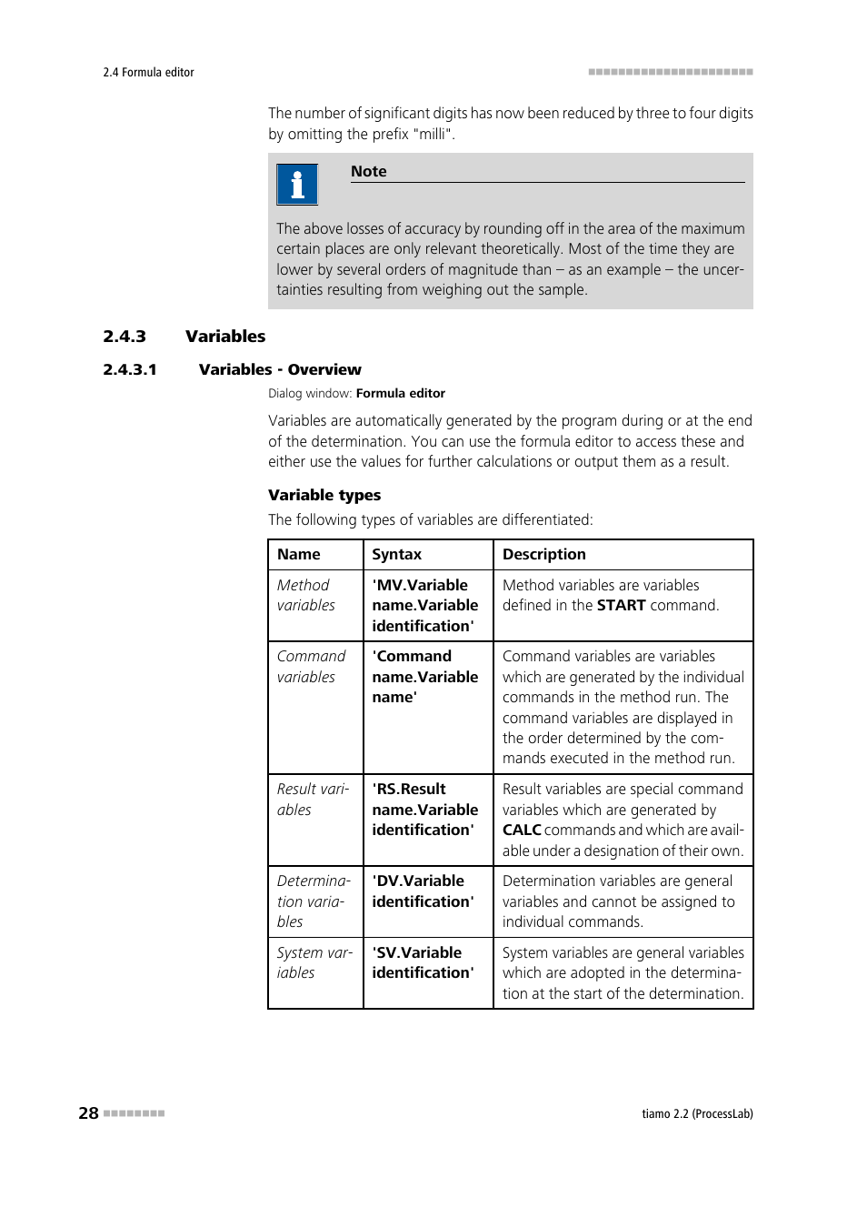 3 variables, 1 variables - overview, Variables | Metrohm tiamo 2.2 (ProcessLab) User Manual | Page 44 / 1644