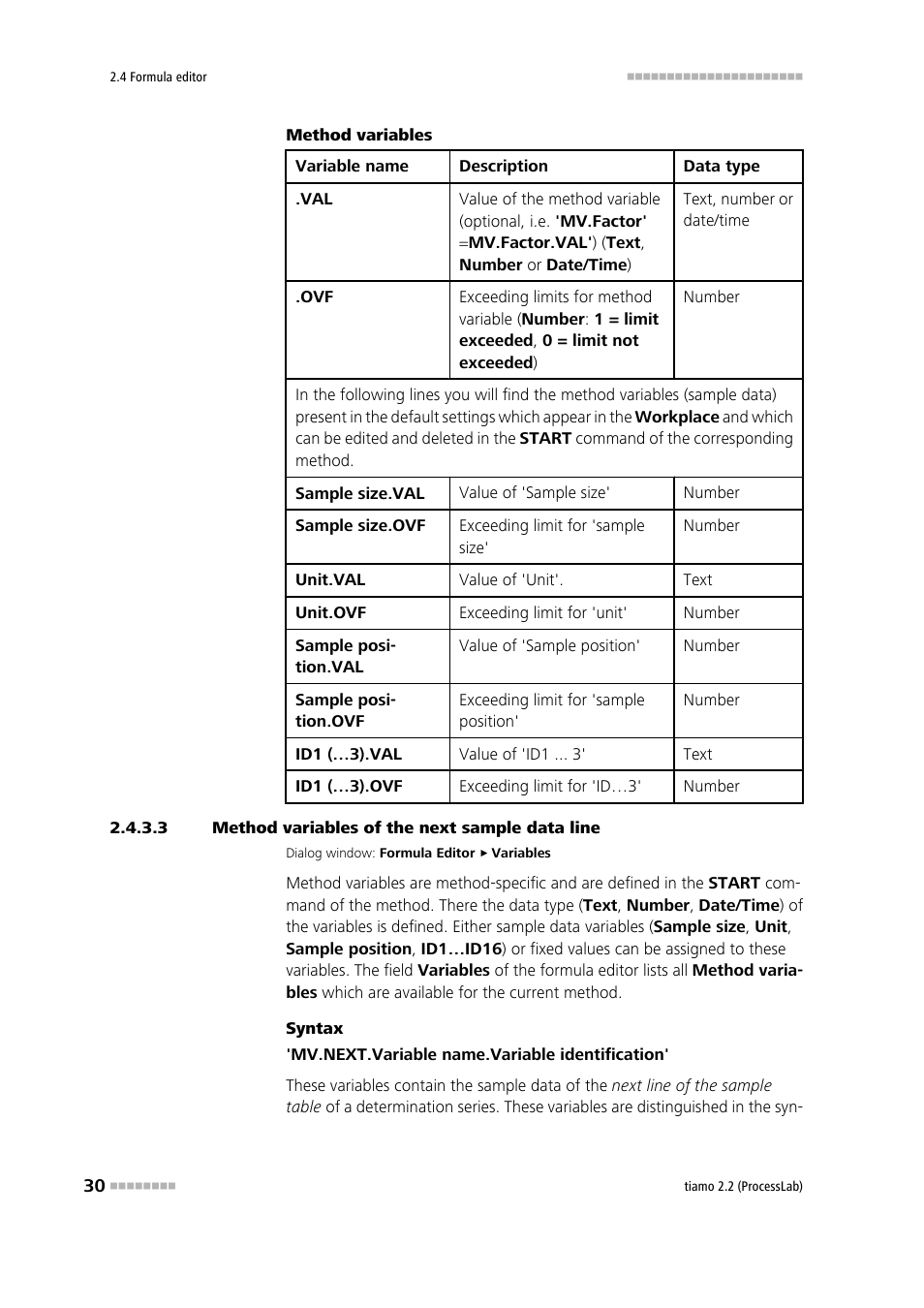 3 method variables of the next sample data line | Metrohm tiamo 2.2 (ProcessLab) User Manual | Page 46 / 1644