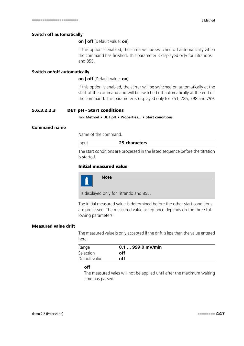 3 det ph - start conditions, Start conditions | Metrohm tiamo 2.2 (ProcessLab) User Manual | Page 463 / 1644