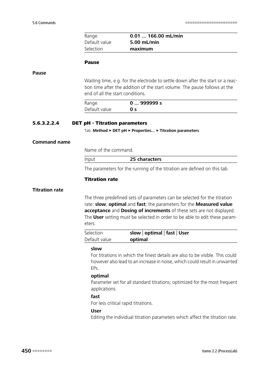 4 det ph - titration parameters, Titration parameters | Metrohm tiamo 2.2 (ProcessLab) User Manual | Page 466 / 1644