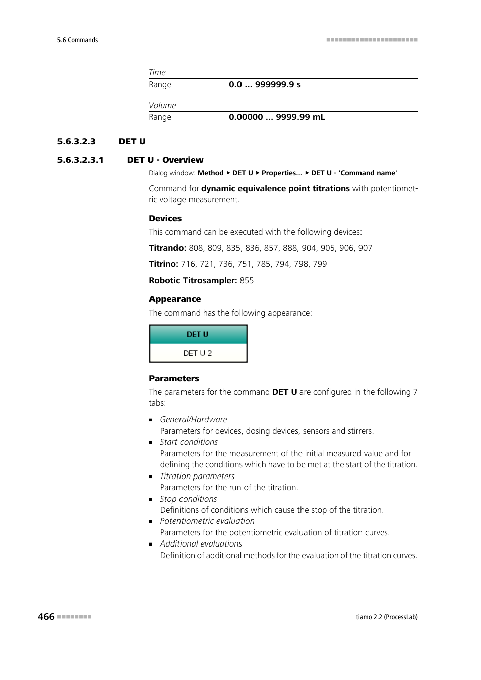 3 det u, 1 det u - overview, Det u | Metrohm tiamo 2.2 (ProcessLab) User Manual | Page 482 / 1644