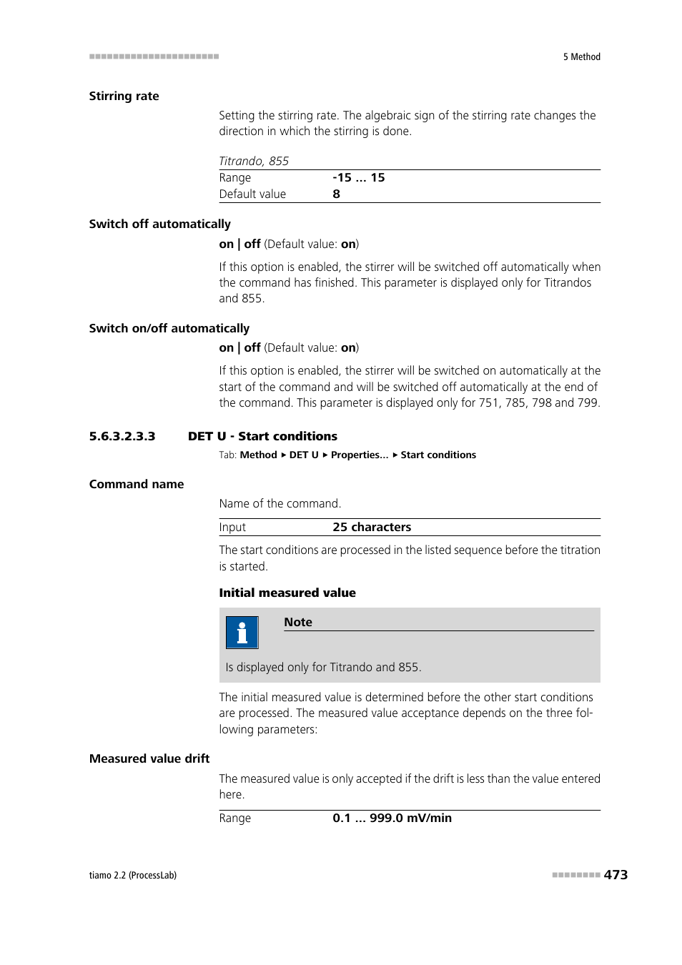 3 det u - start conditions, Start conditions | Metrohm tiamo 2.2 (ProcessLab) User Manual | Page 489 / 1644