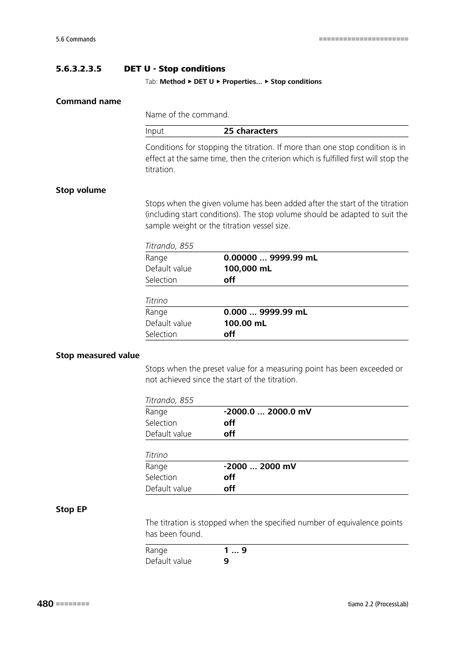 5 det u - stop conditions, Stop conditions | Metrohm tiamo 2.2 (ProcessLab) User Manual | Page 496 / 1644