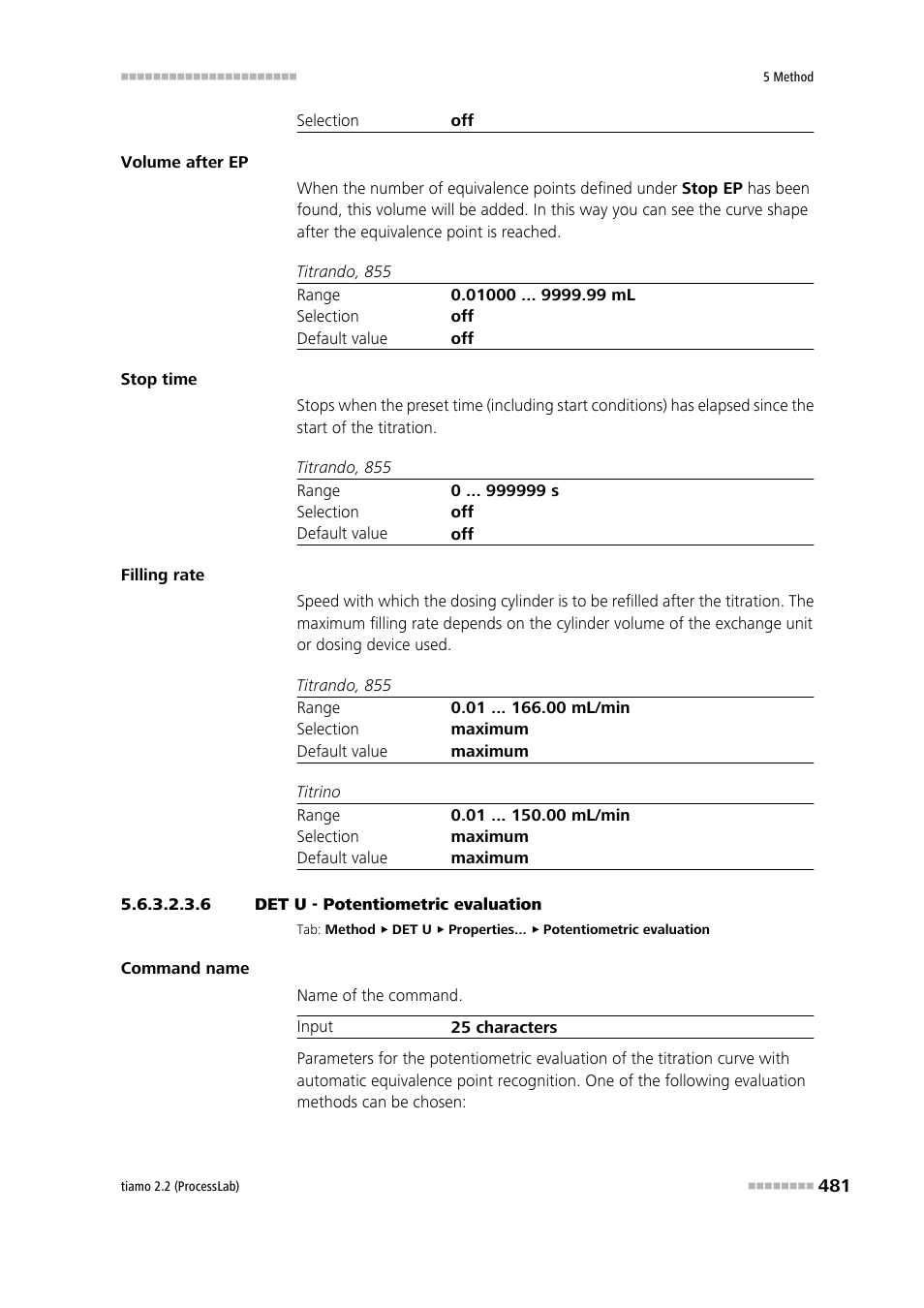 6 det u - potentiometric evaluation, Potentiometric evaluation | Metrohm tiamo 2.2 (ProcessLab) User Manual | Page 497 / 1644