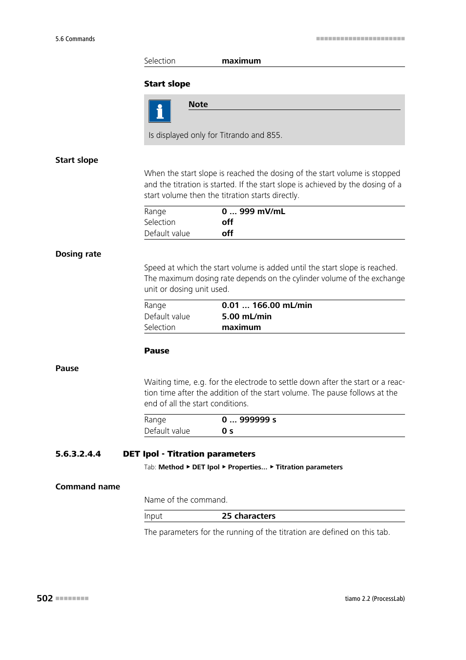 4 det ipol - titration parameters, Titration parameters | Metrohm tiamo 2.2 (ProcessLab) User Manual | Page 518 / 1644