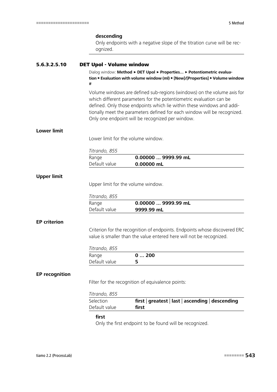 10 det upol - volume window | Metrohm tiamo 2.2 (ProcessLab) User Manual | Page 559 / 1644