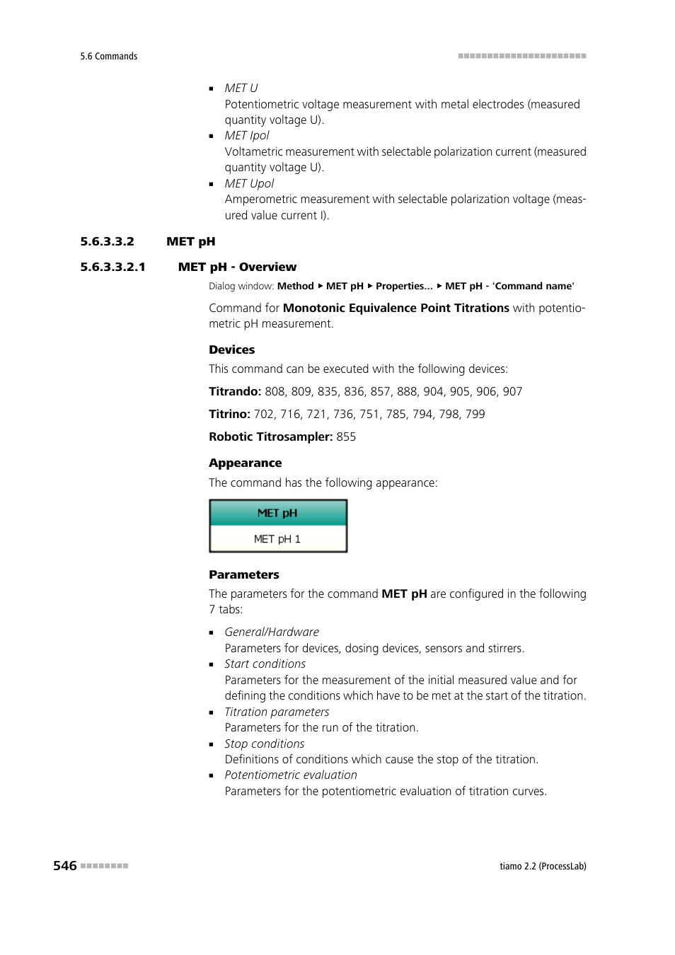 2 met ph, 1 met ph - overview | Metrohm tiamo 2.2 (ProcessLab) User Manual | Page 562 / 1644