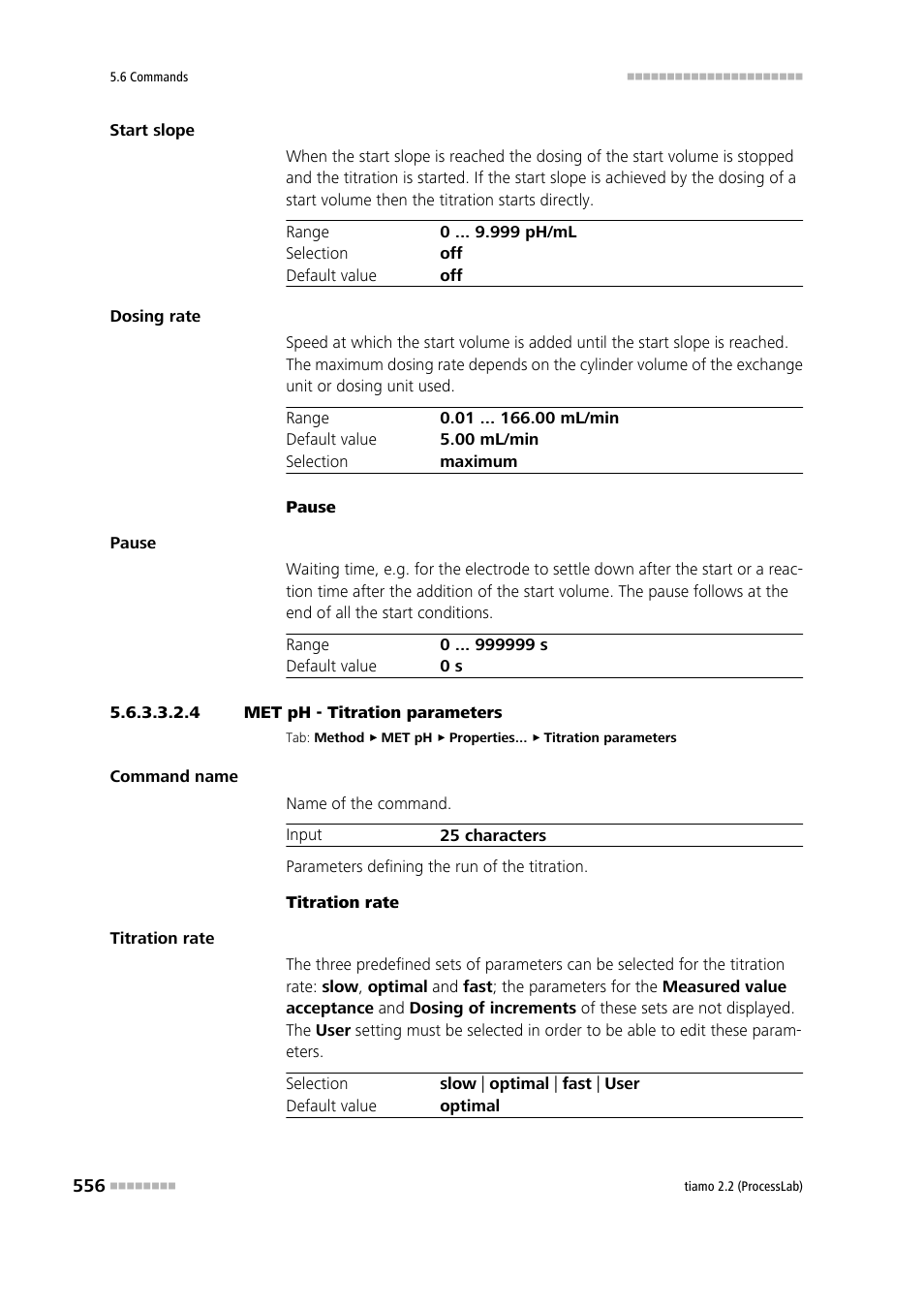 4 met ph - titration parameters, Titration parameters | Metrohm tiamo 2.2 (ProcessLab) User Manual | Page 572 / 1644