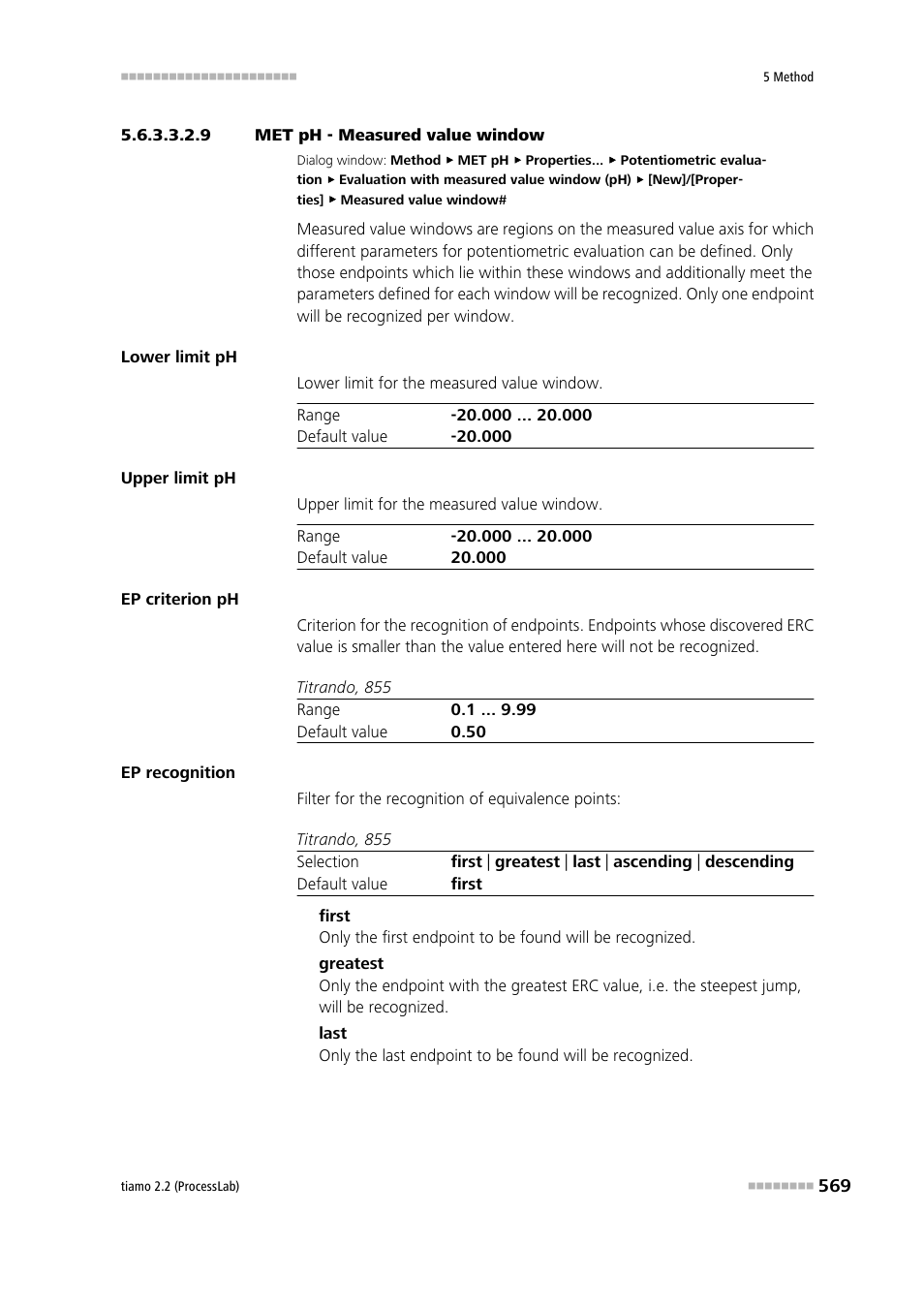 9 met ph - measured value window | Metrohm tiamo 2.2 (ProcessLab) User Manual | Page 585 / 1644