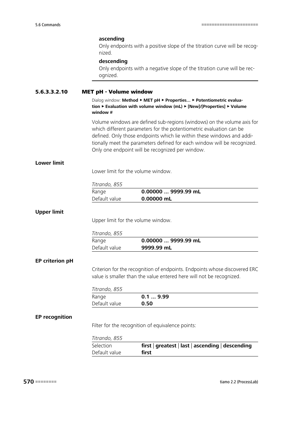 10 met ph - volume window | Metrohm tiamo 2.2 (ProcessLab) User Manual | Page 586 / 1644