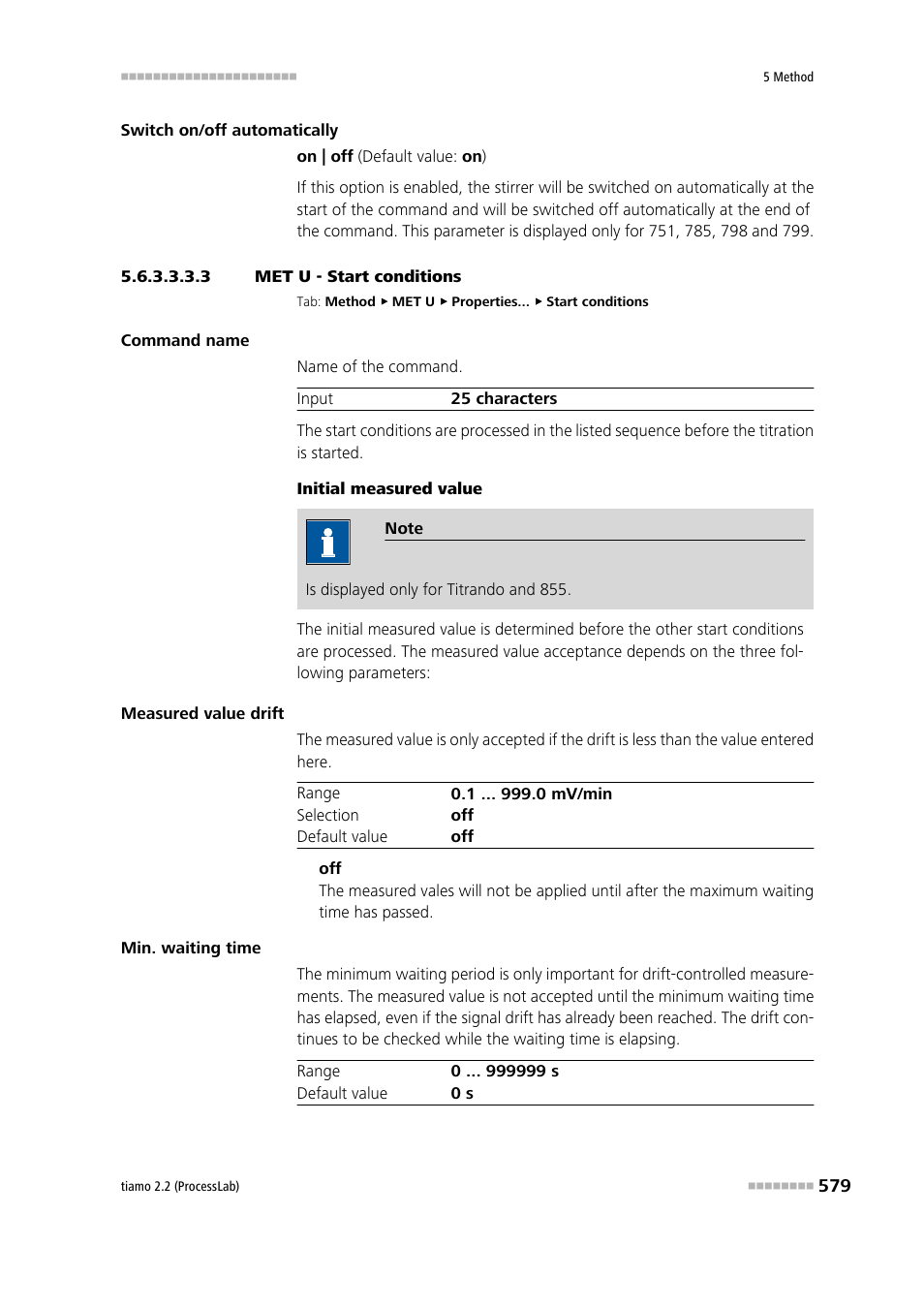 3 met u - start conditions, Start conditions | Metrohm tiamo 2.2 (ProcessLab) User Manual | Page 595 / 1644