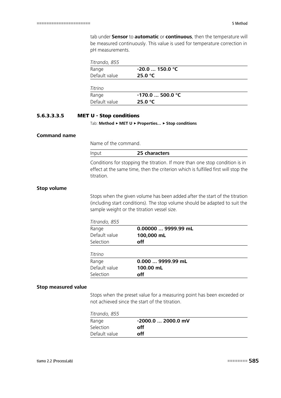 5 met u - stop conditions, Stop conditions | Metrohm tiamo 2.2 (ProcessLab) User Manual | Page 601 / 1644