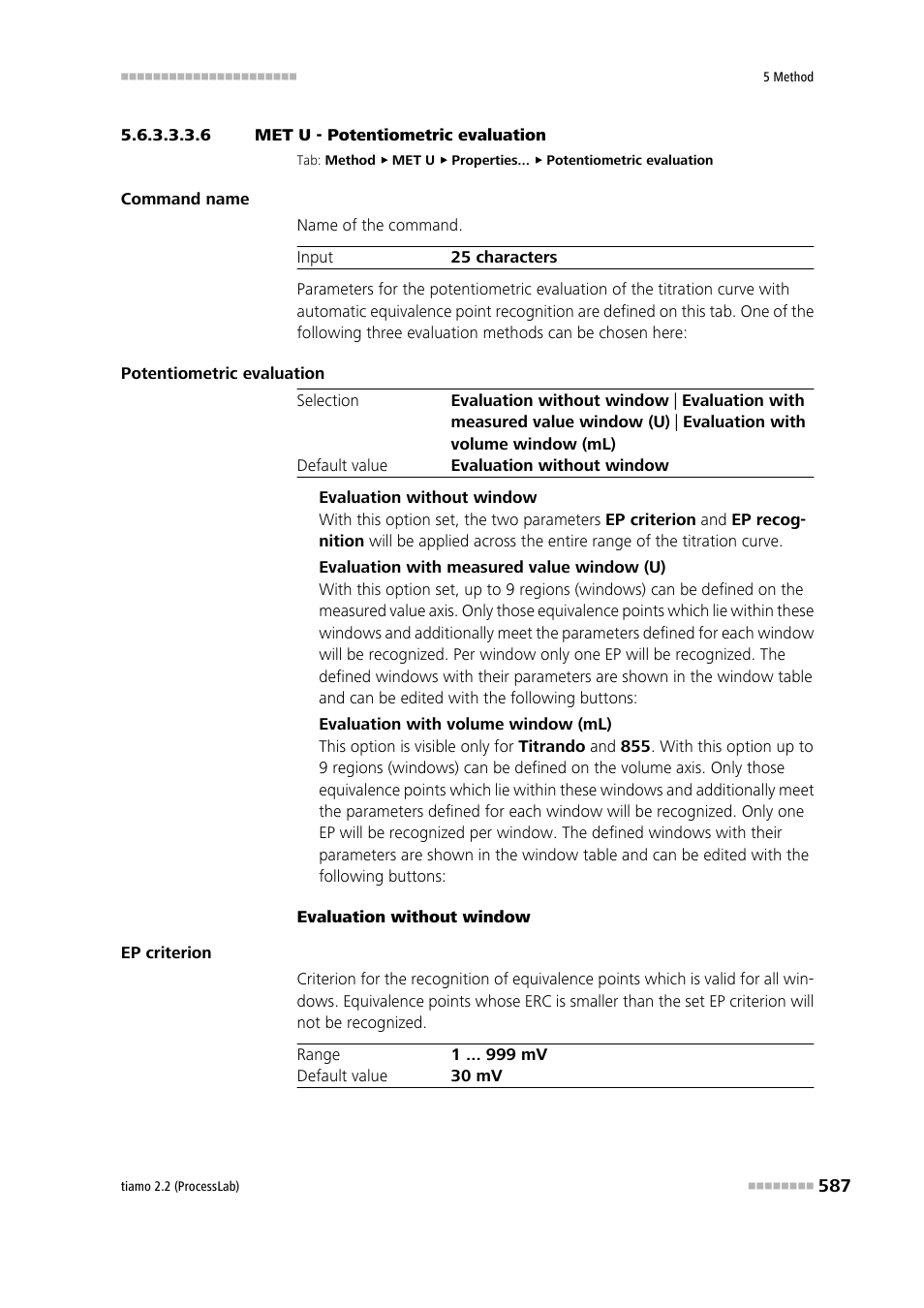 6 met u - potentiometric evaluation, Potentiometric evaluation | Metrohm tiamo 2.2 (ProcessLab) User Manual | Page 603 / 1644