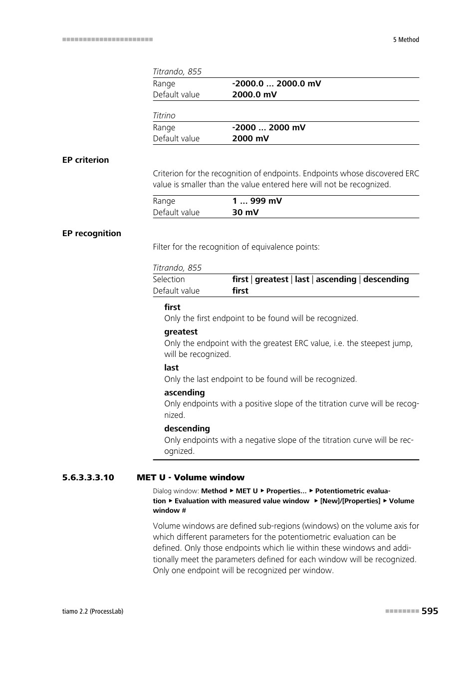 10 met u - volume window | Metrohm tiamo 2.2 (ProcessLab) User Manual | Page 611 / 1644