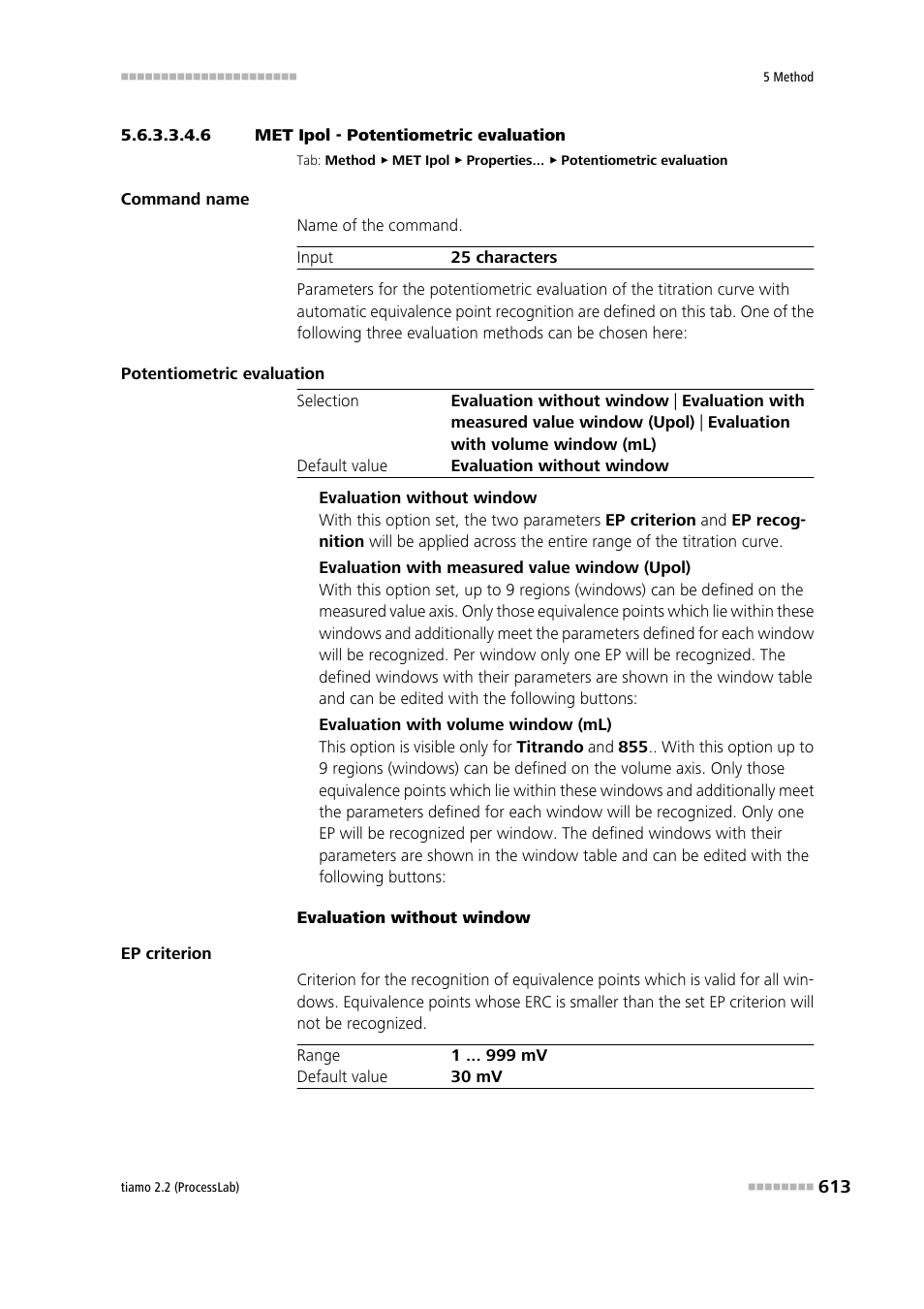 6 met ipol - potentiometric evaluation, Potentiometric evaluation | Metrohm tiamo 2.2 (ProcessLab) User Manual | Page 629 / 1644