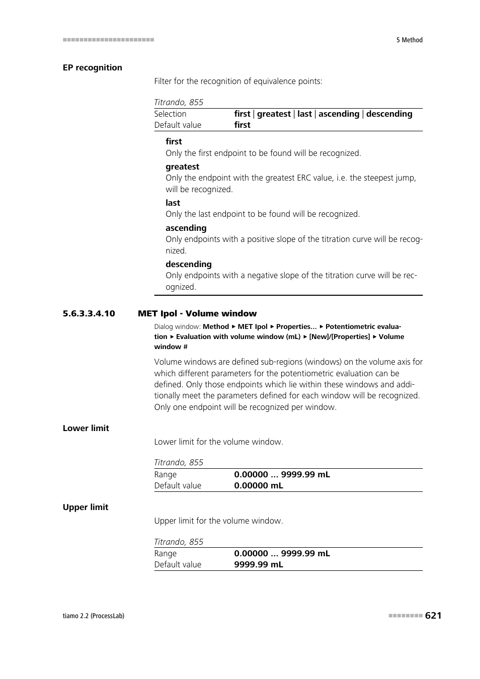 10 met ipol - volume window | Metrohm tiamo 2.2 (ProcessLab) User Manual | Page 637 / 1644