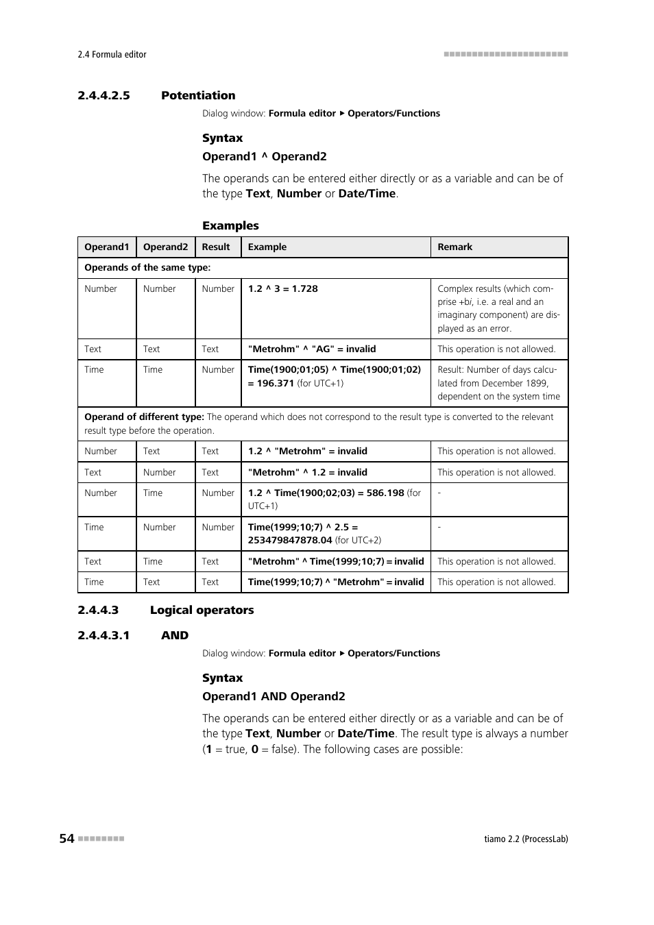 5 potentiation, 3 logical operators, 1 and | Logic and, Potentiation | Metrohm tiamo 2.2 (ProcessLab) User Manual | Page 70 / 1644