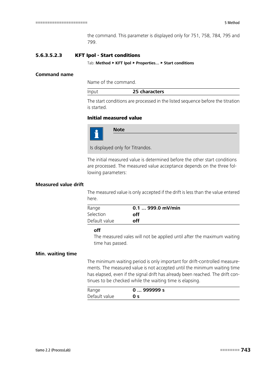 3 kft ipol - start conditions, Start conditions | Metrohm tiamo 2.2 (ProcessLab) User Manual | Page 759 / 1644