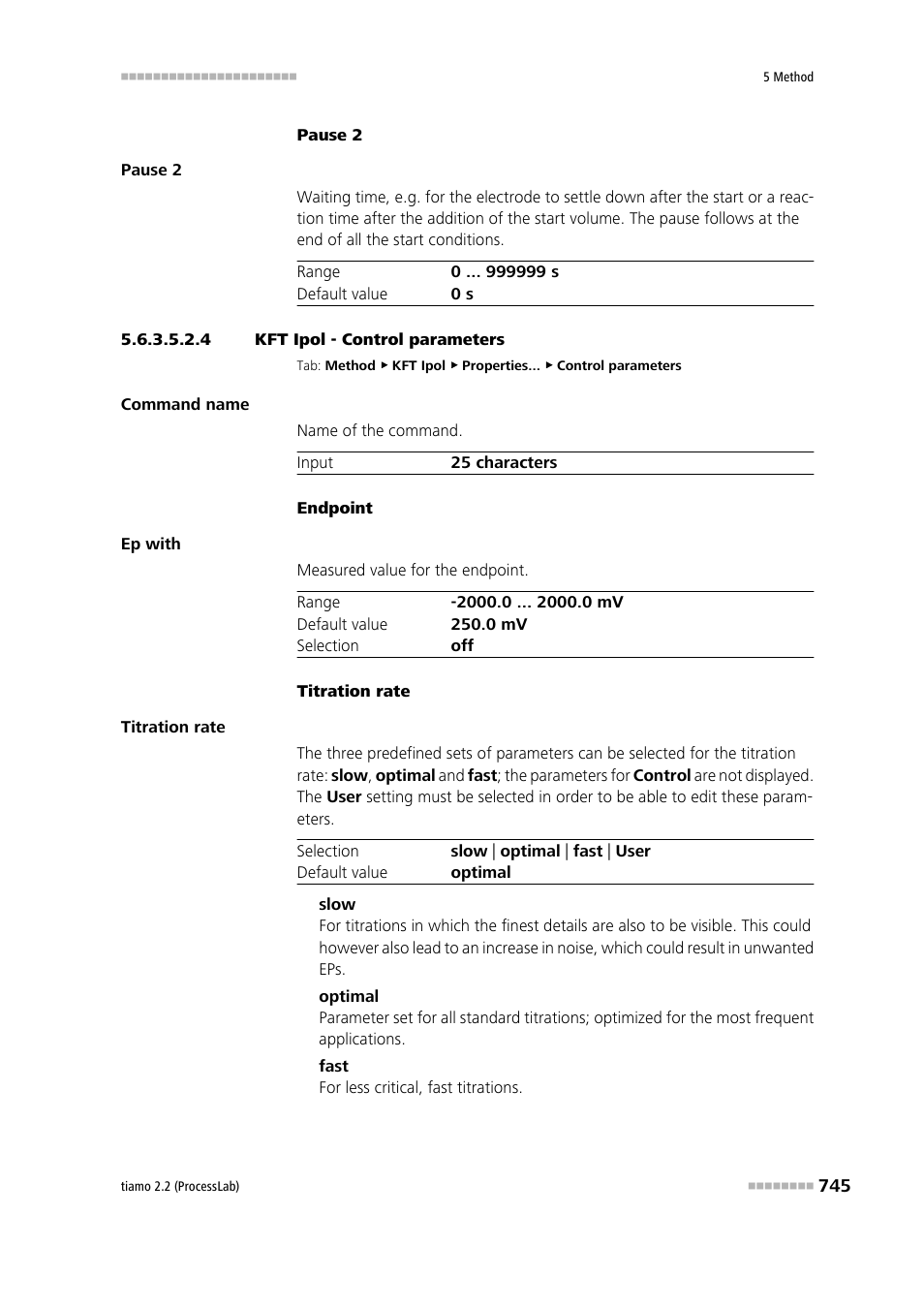 4 kft ipol - control parameters, Control parameters | Metrohm tiamo 2.2 (ProcessLab) User Manual | Page 761 / 1644