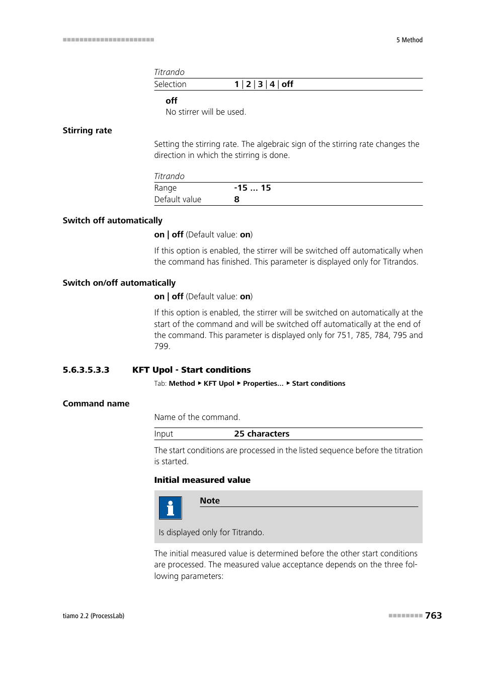 3 kft upol - start conditions, Start conditions | Metrohm tiamo 2.2 (ProcessLab) User Manual | Page 779 / 1644