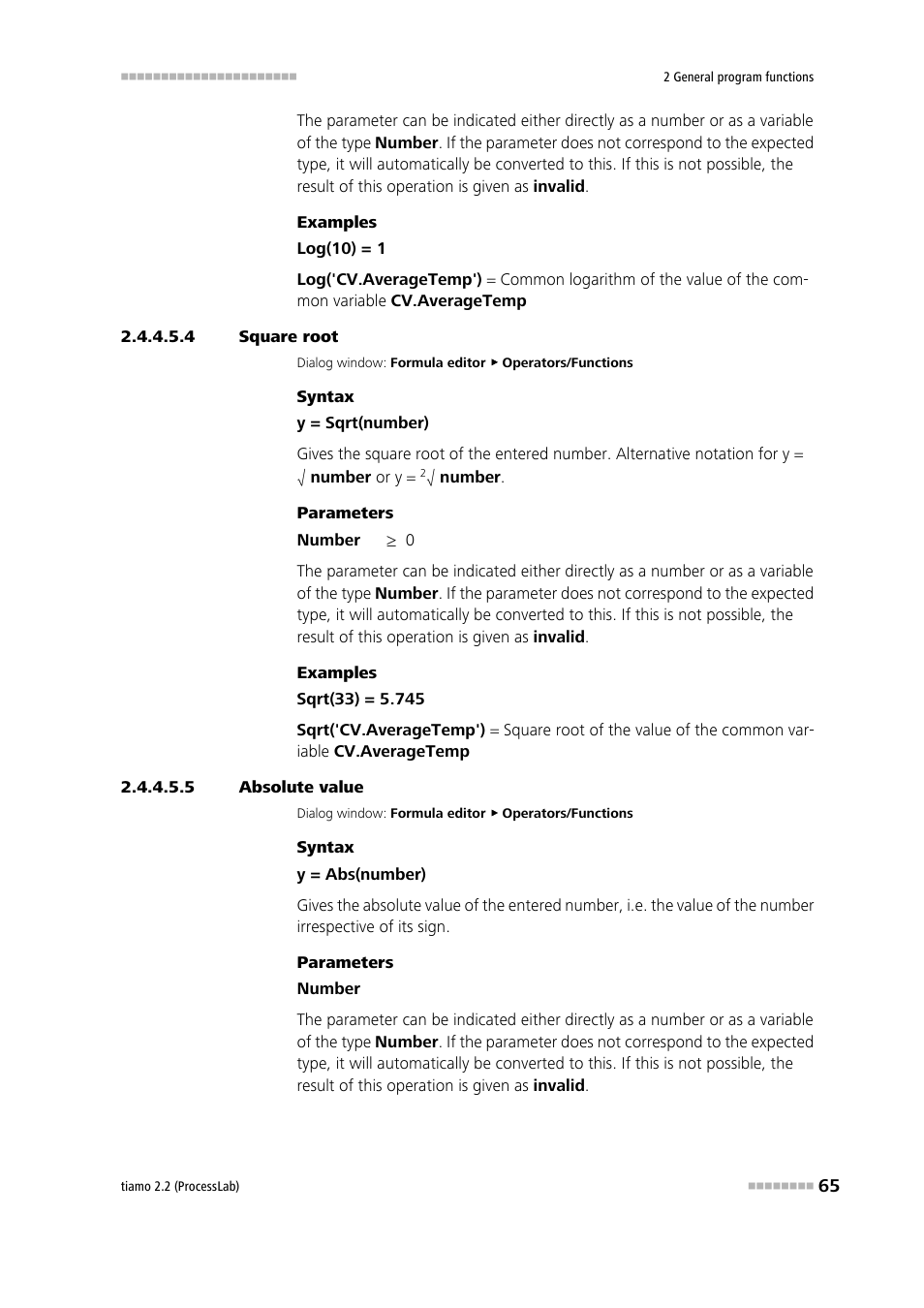 4 square root, 5 absolute value, Square root (sqrt) | Absolute value | Metrohm tiamo 2.2 (ProcessLab) User Manual | Page 81 / 1644