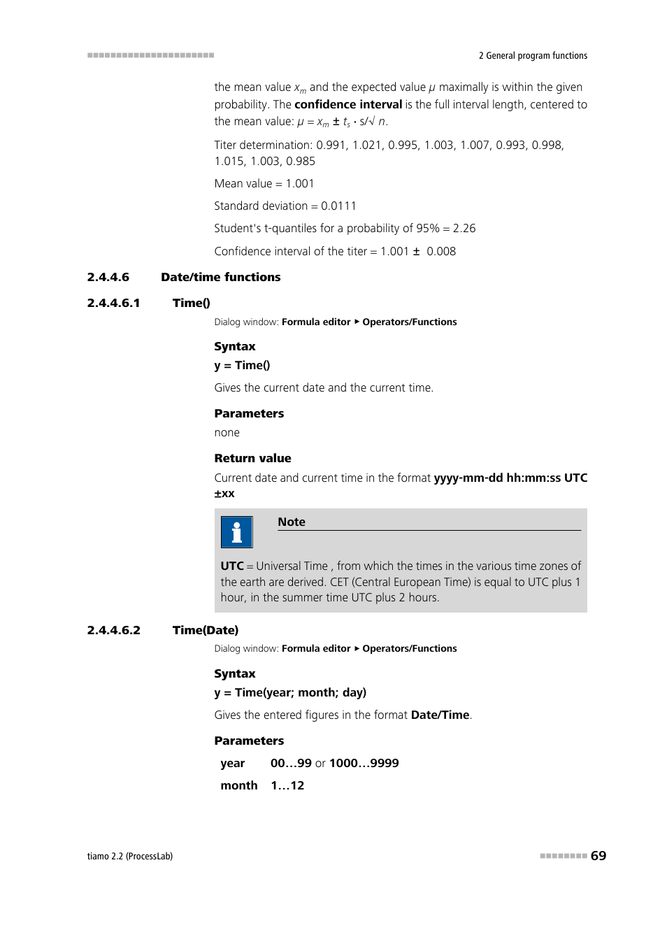 6 date/time functions, 1 time(), 2 time(date) | Time(), Time(date) | Metrohm tiamo 2.2 (ProcessLab) User Manual | Page 85 / 1644