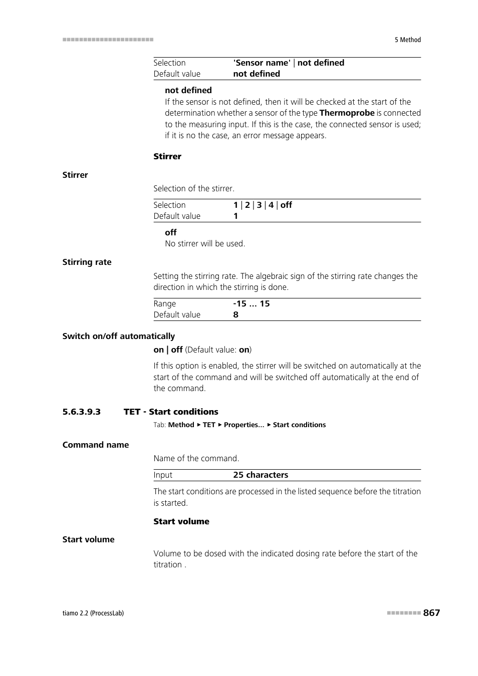 3 tet - start conditions, Start conditions | Metrohm tiamo 2.2 (ProcessLab) User Manual | Page 883 / 1644