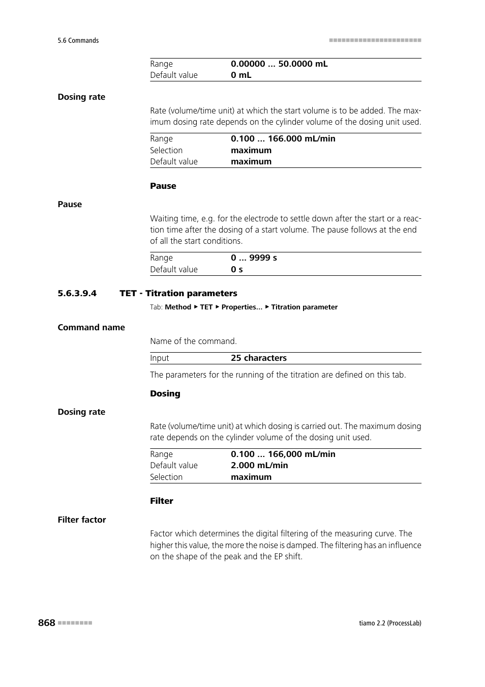 4 tet - titration parameters | Metrohm tiamo 2.2 (ProcessLab) User Manual | Page 884 / 1644