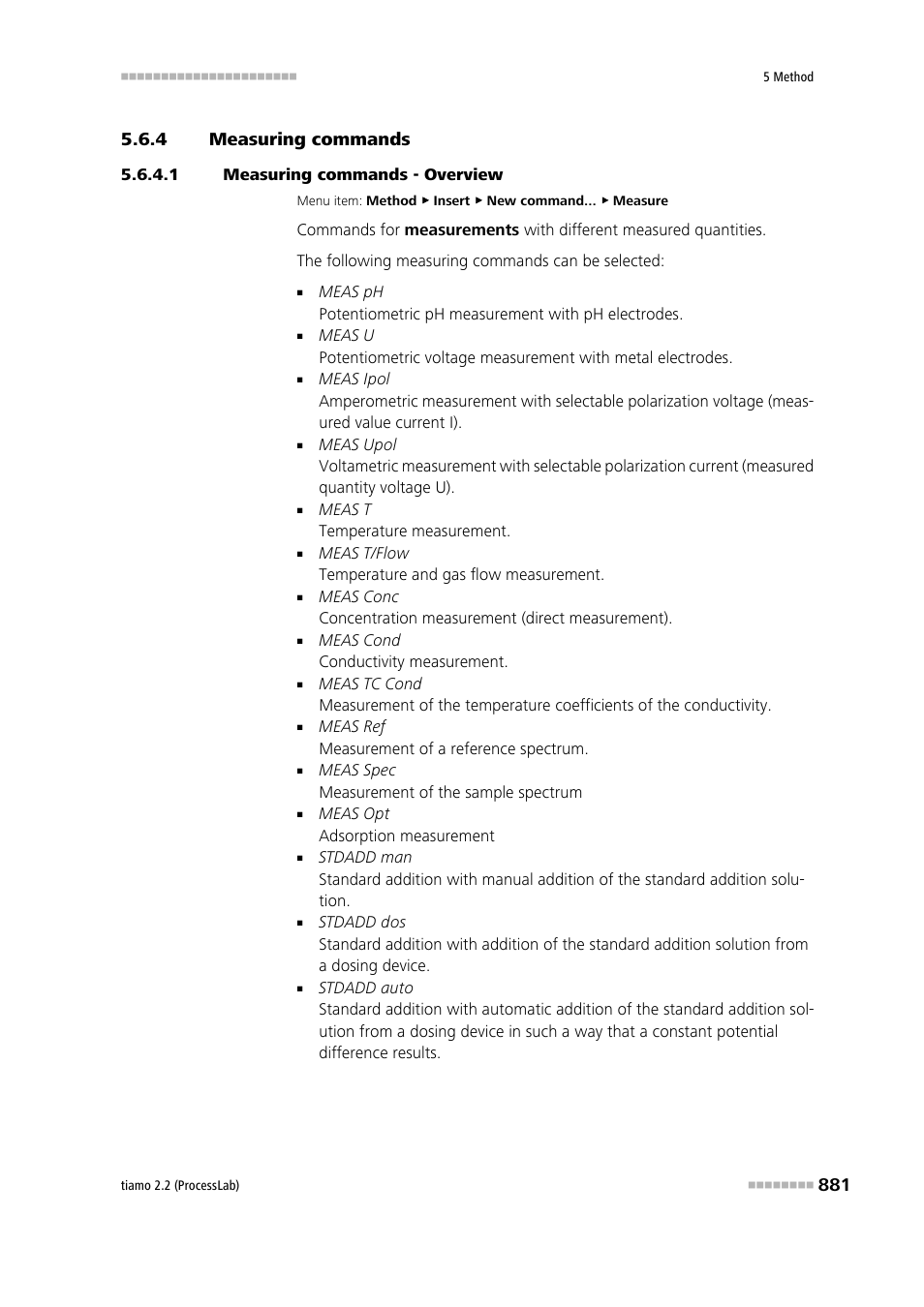 4 measuring commands, 1 measuring commands - overview, Measuring commands | Meas, Stdadd | Metrohm tiamo 2.2 (ProcessLab) User Manual | Page 897 / 1644