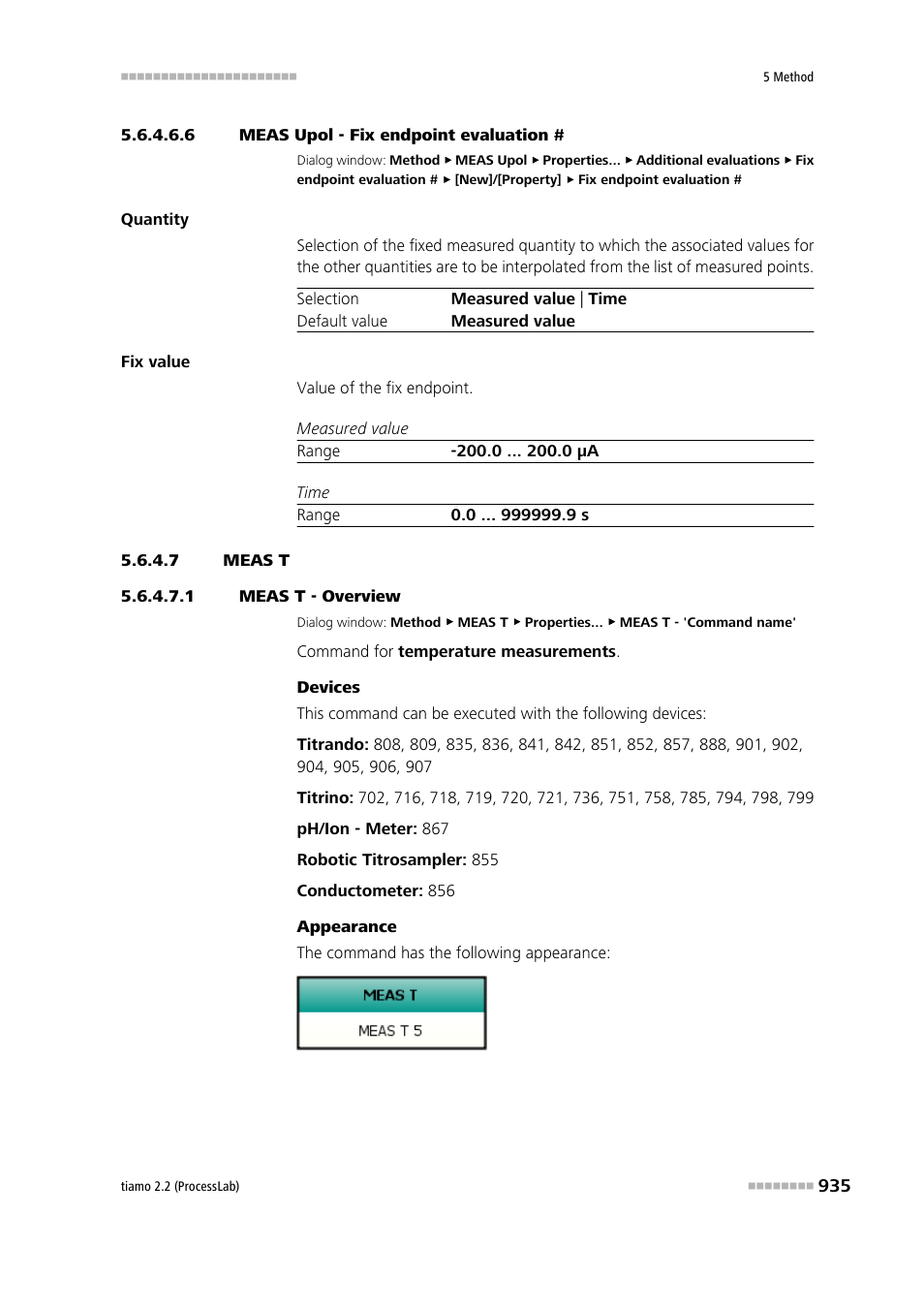 6 meas upol - fix endpoint evaluation, 7 meas t, 1 meas t - overview | Meas t | Metrohm tiamo 2.2 (ProcessLab) User Manual | Page 951 / 1644