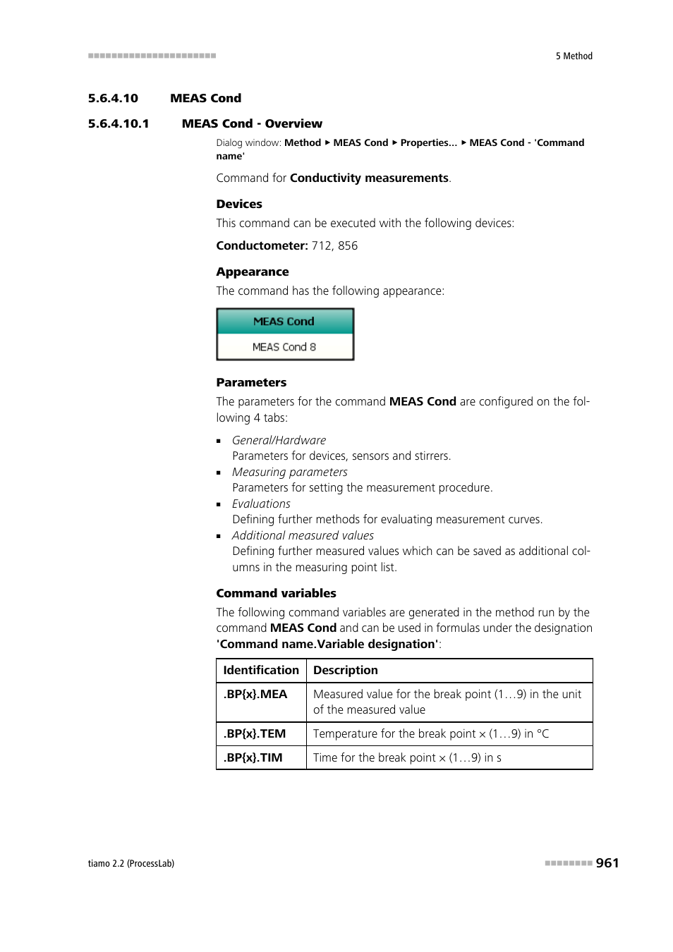 10 meas cond, 1 meas cond - overview, Meas cond | Metrohm tiamo 2.2 (ProcessLab) User Manual | Page 977 / 1644