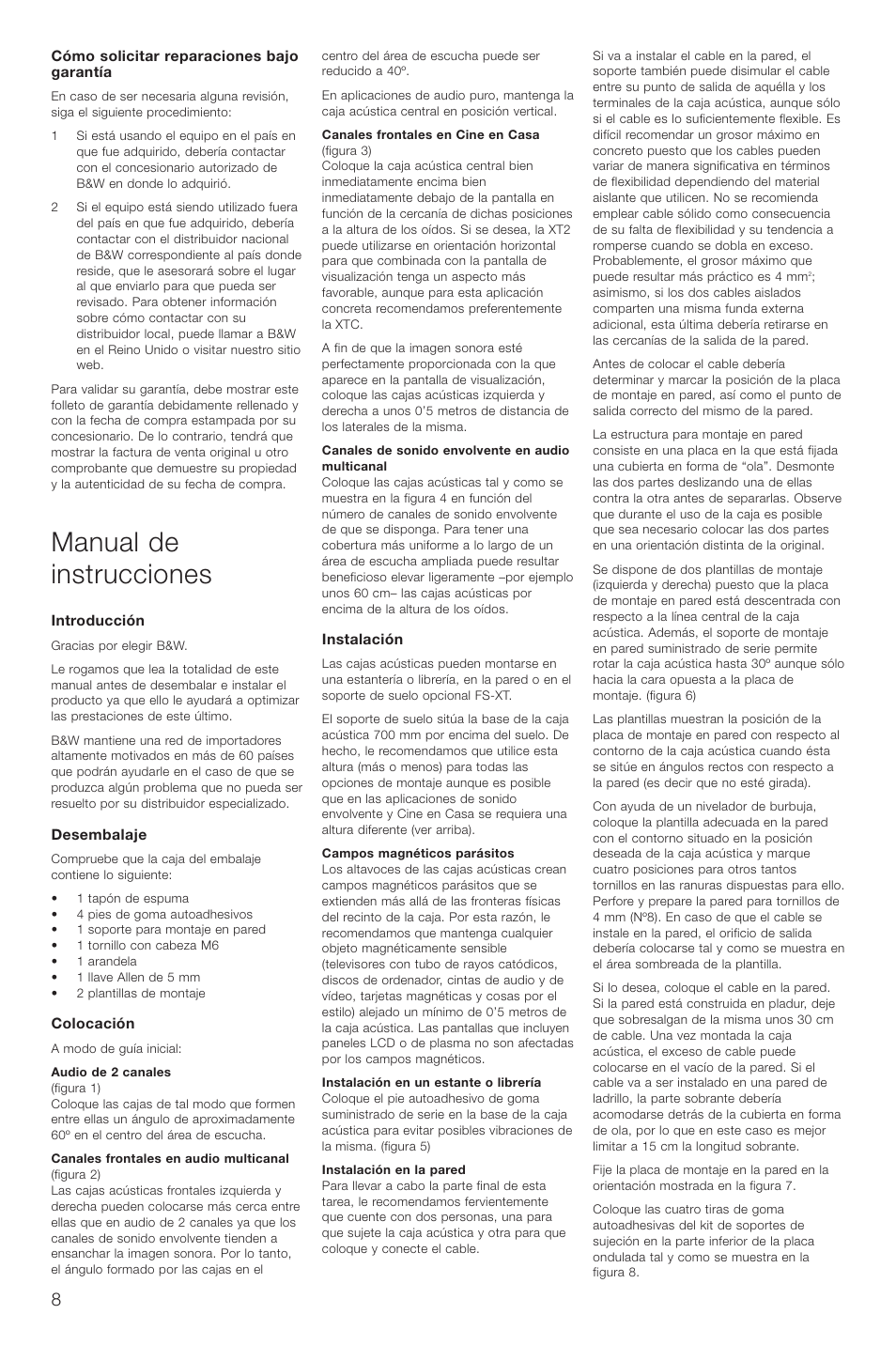 Manual de instrucciones | Bowers & Wilkins XT2 User Manual | Page 11 / 33