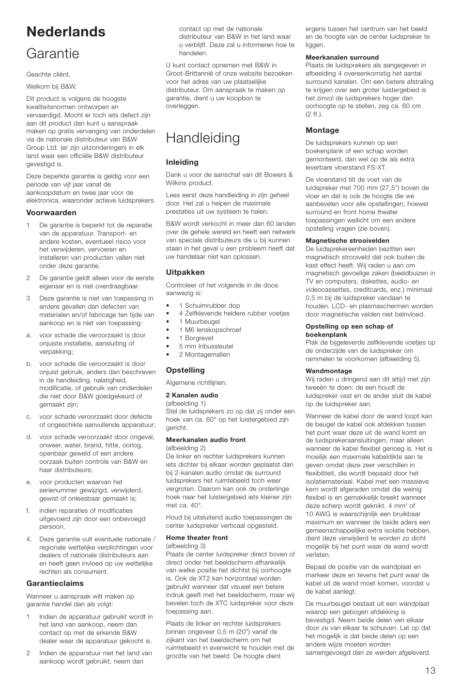 Nederlands garantie, Handleiding | Bowers & Wilkins XT2 User Manual | Page 16 / 33