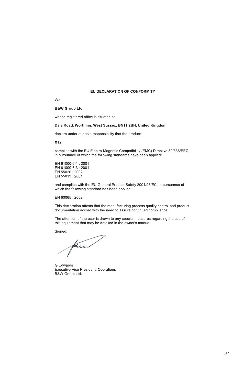 Bowers & Wilkins XT2 User Manual | Page 31 / 33