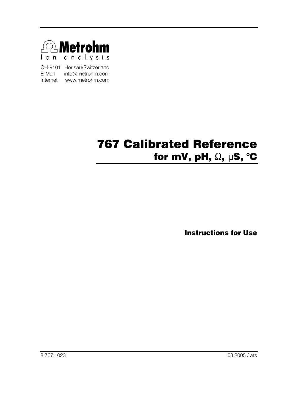 Metrohm 767 Calibrated Reference User Manual | 23 pages
