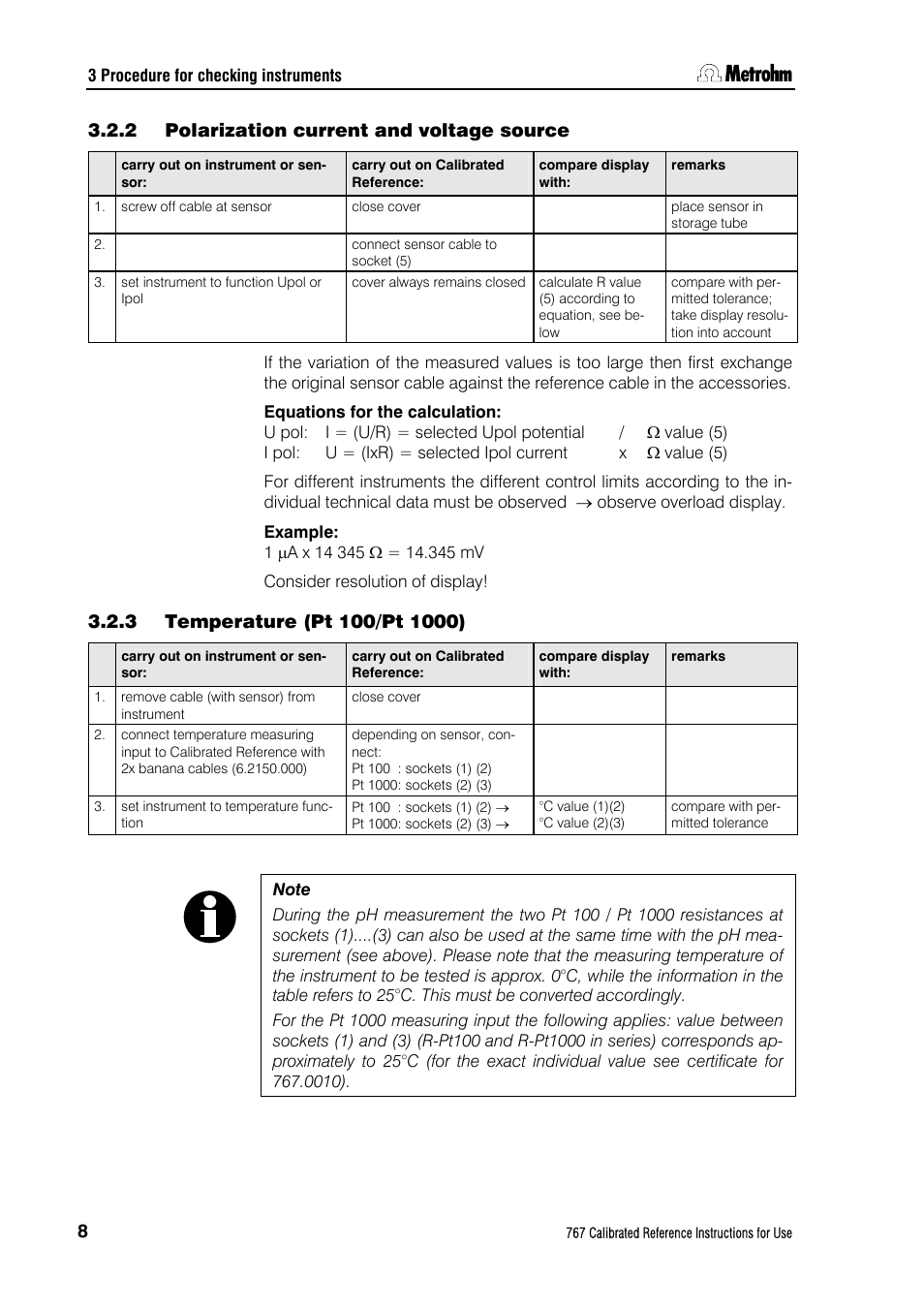 2 polarization current and voltage source, 3 temperature (pt 100/pt 1000), Polarization current and voltage source | Temperature (pt 100/pt 1000) | Metrohm 767 Calibrated Reference User Manual | Page 12 / 23