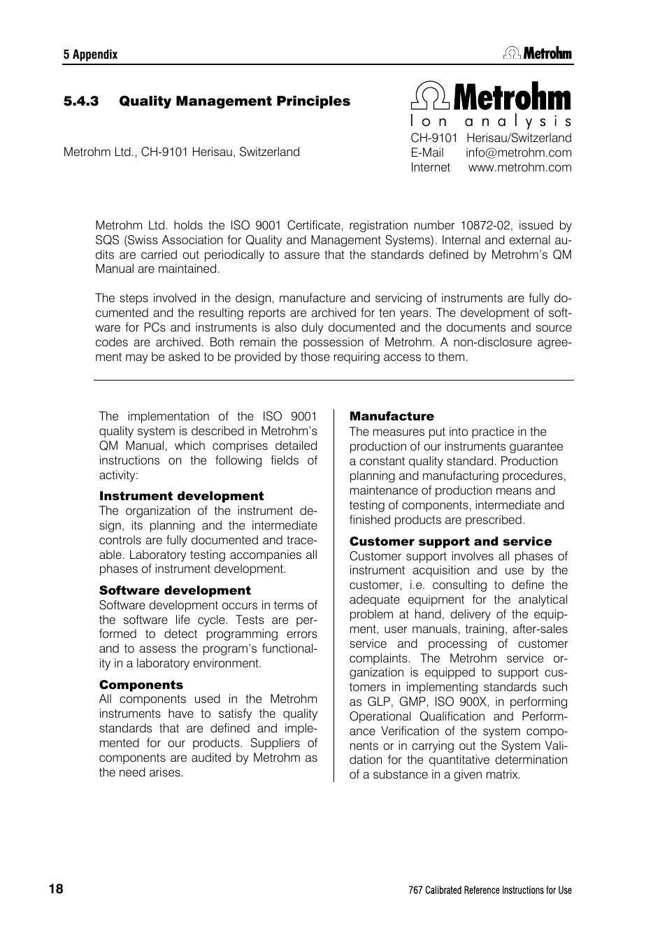 3 quality management principles, Quality management principles | Metrohm 767 Calibrated Reference User Manual | Page 22 / 23