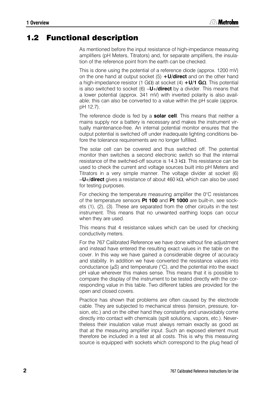 2 functional description, Functional description | Metrohm 767 Calibrated Reference User Manual | Page 6 / 23