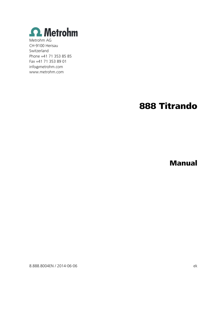 888 titrando, Manual | Metrohm 888 Titrando User Manual | Page 3 / 57