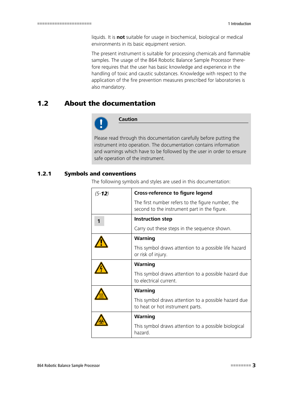 2 about the documentation, 1 symbols and conventions, About the documentation | Symbols and conventions | Metrohm 864 Robotic Balance Sample Processor User Manual | Page 11 / 101