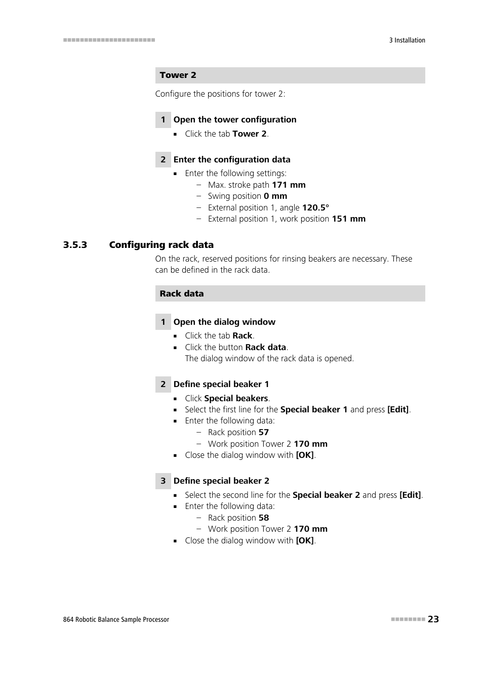 3 configuring rack data, Configuring rack data | Metrohm 864 Robotic Balance Sample Processor User Manual | Page 31 / 101