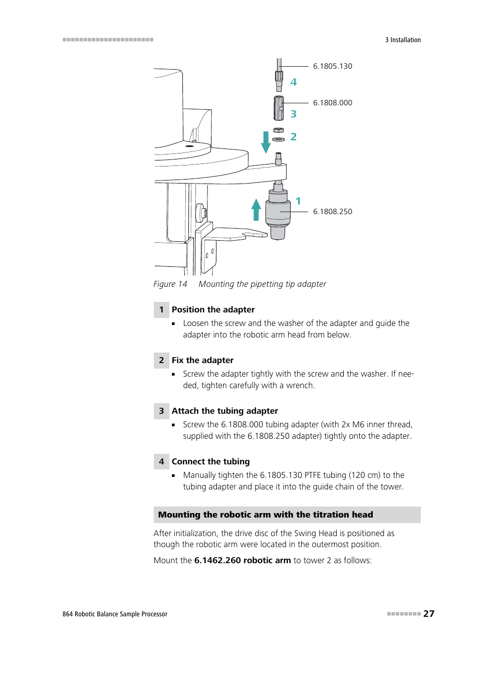 Figure 14, Mounting the pipetting tip adapter | Metrohm 864 Robotic Balance Sample Processor User Manual | Page 35 / 101