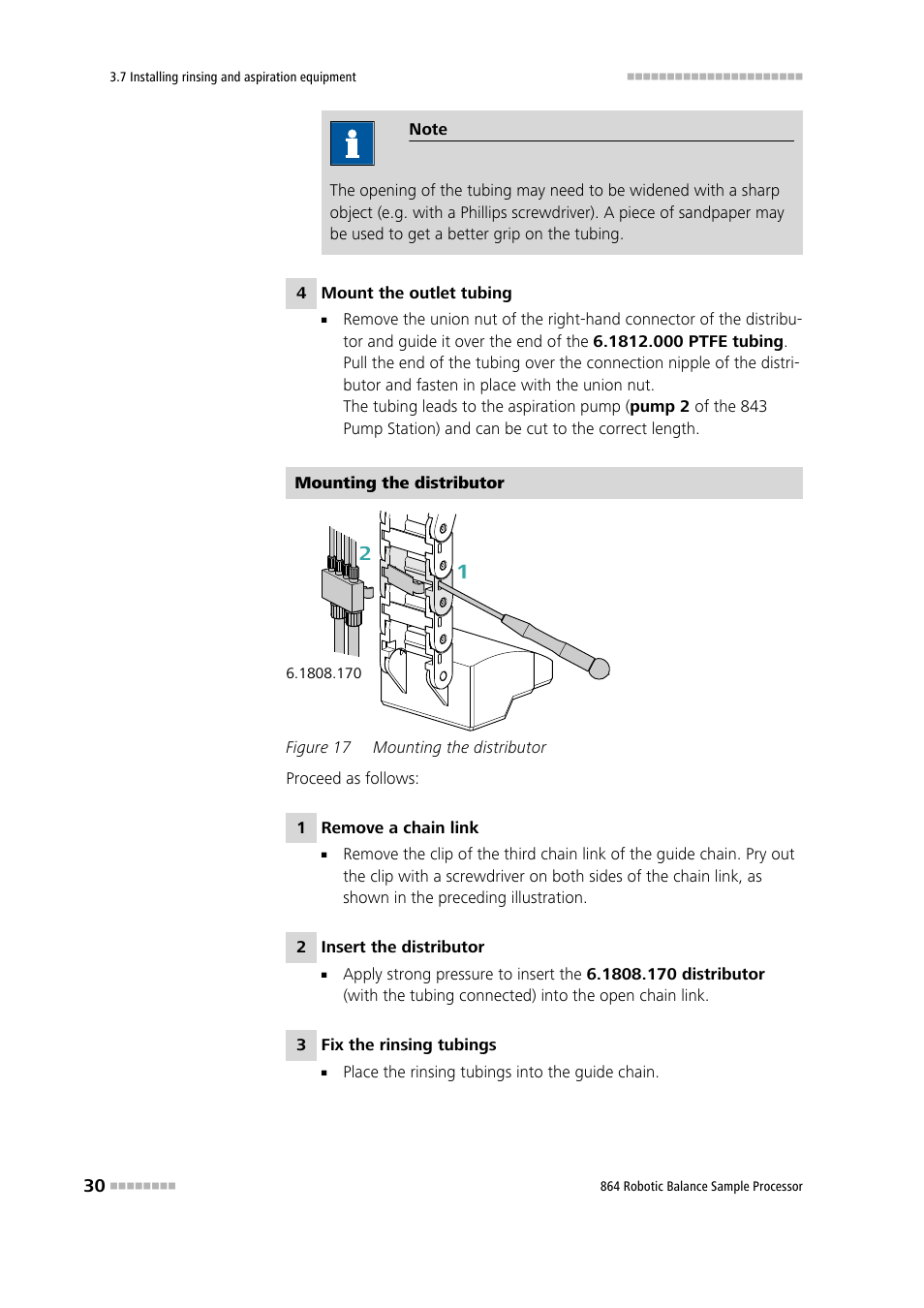 Figure 17, Mounting the distributor | Metrohm 864 Robotic Balance Sample Processor User Manual | Page 38 / 101