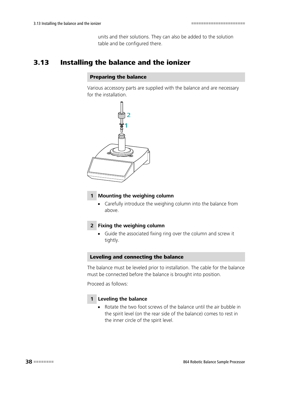 13 installing the balance and the ionizer | Metrohm 864 Robotic Balance Sample Processor User Manual | Page 46 / 101