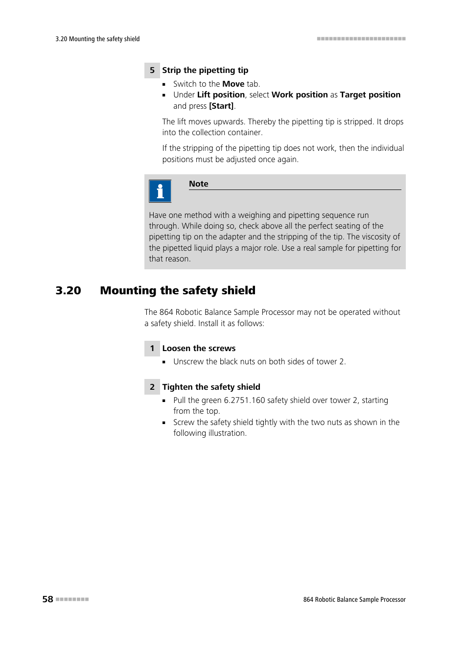 20 mounting the safety shield | Metrohm 864 Robotic Balance Sample Processor User Manual | Page 66 / 101
